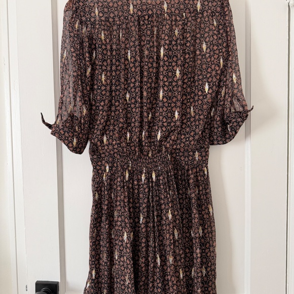 ba&sh Madrid Brown and Gold Silk Mini Dress Size 2 (US 6) Boho French Girl Flowy - Picture 3 of 12